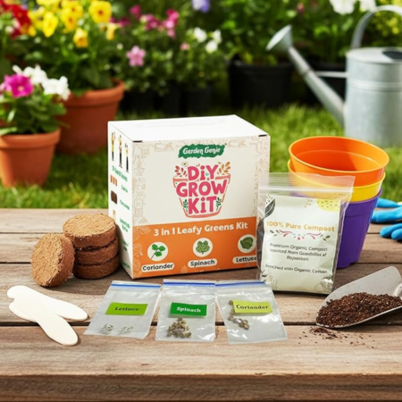 Garden Genie DIY Gardening Grow Kit | 3 Leafy Vegetable Seeds: Coriander, Spinach & Lettuce