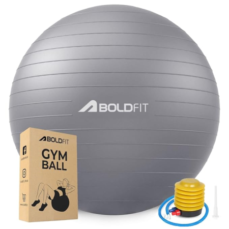 Boldfit Unisex PVC Gym Ball for Exercise & Yoga with Pump, Anti Burst Swiss Birthing Stability Ball (Grey, Size - 65 cm)